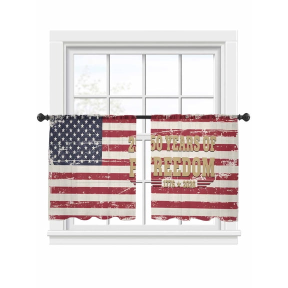 Independence Day Sheer Curtains 2 Panels Set America 250 Years of Freedom Usa Flag Sheer Window Curtains Light Filtering Rod Pocket Voile Drapes for Bedroom Living Room 52"x45"