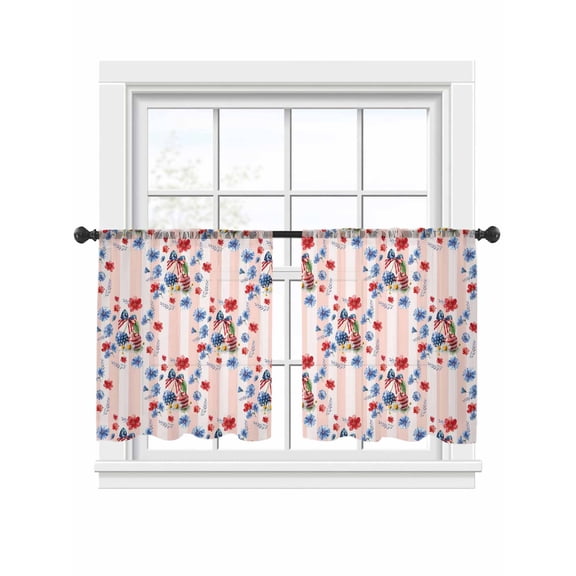 Independence Day Sheer Curtains 2 Panels Set Bohemian Red Blue Star Cherry Bow Flower Pink Stripe Sheer Window Curtains Light Filtering Rod Pocket Voile Drapes for Bedroom Living Room 52"x54"