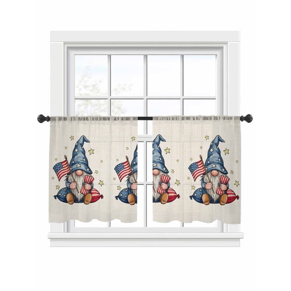 Independence Day Sheer Curtains 2 Panels Set, Retro Dwarf American Flag Abstract Star Light Filtering Rod Pocket Voile Drapes, Window Sheer Curtains for Living Room/Bedroom, 52'' W x 45'' L