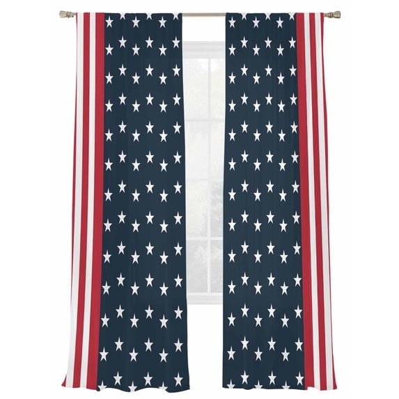 Independence Day Sheer Curtains 2 Panels Set U.S. Flag Themed White Five-Pointed Star Sheer Window Curtains Light Filtering Rod Pocket Voile Drapes for Bedroom Living Room 52"X96"