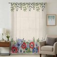 thumbnail image 1 of Independence Day Sheer Curtains 45 Inches Long, Retro Red Blue Flowers Leaves Plants Light Filering Curtains, Breathable Simi Curtain Privacy Drapes for Kitchen Bathroom Small Window Treatment, 1 of 9