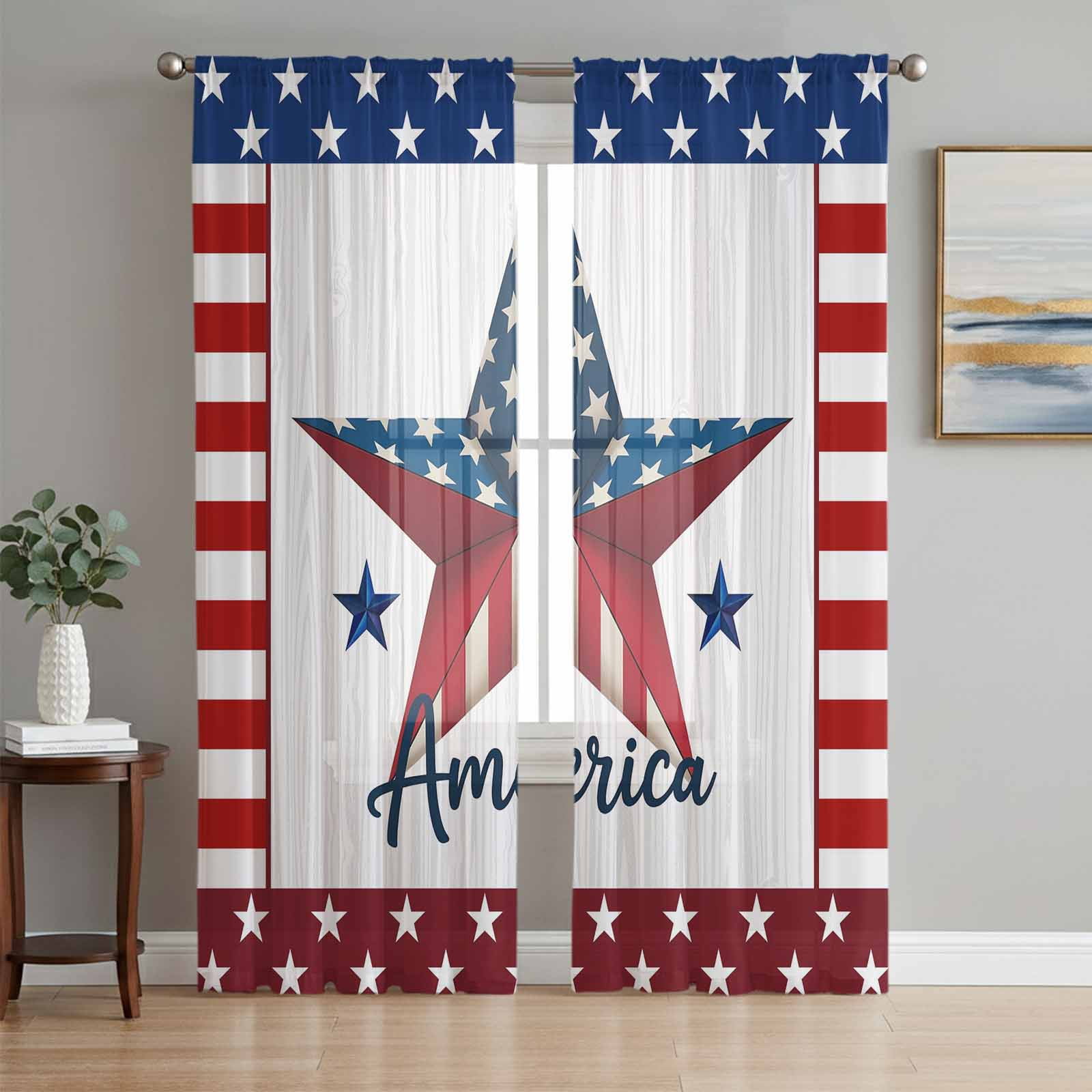Independence Day Sheer Curtains 96 Inch Length 2 Panels Set Window ...