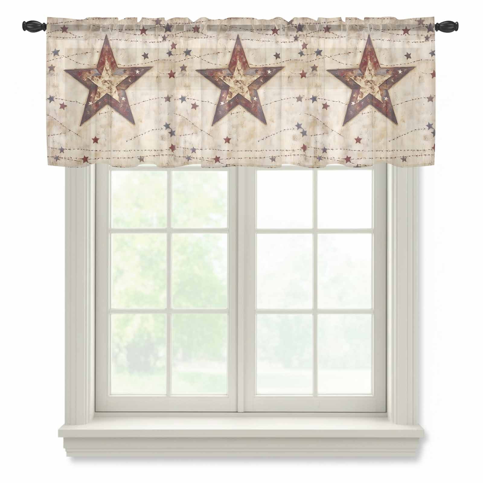 Independence Day Sheer Valances for Windows, Country Retro Western ...