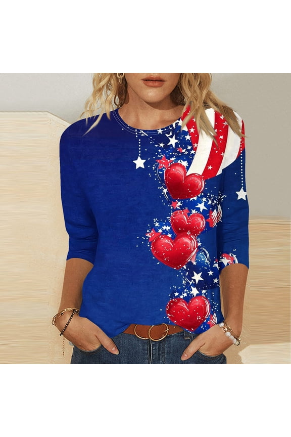 Independence Day Shirt,Cadancy Plus Size Tee Tops for Women Dressy 3X,Cute Clothing Blouses Cotton Round Neck,Red and White Graphic Tee ,Patriotic Memorial Day,Blusas Para Mujer Mis Pedidos Blue 3X