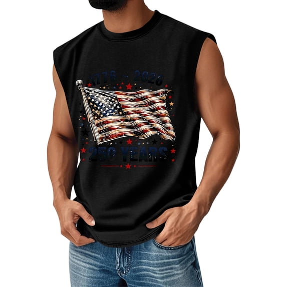 Independence Day Shirt Men Patriotic 250 Anniversary Usa Shirts Graphic Crew Neck Usa Flag Tank Tops Sleeveless Muscle Fit American Flag T Shirts Dark Blue XL