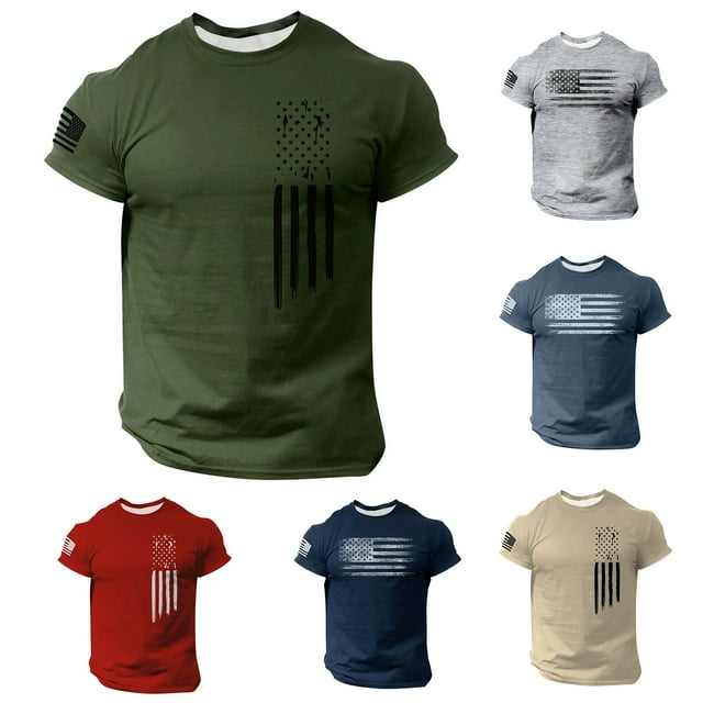 Independence Day Shirt, Men's Shirts Short Sleeve, Tshirts Shirts for Men, Mens Graphic T-Shirts American Flag 4Th of July Mens T Shirt Short Sleeve Independence Day Shirts Tee, Army Green, L