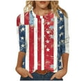 thumbnail image 1 of Independence Day Shirt for Women American Flag 3/4 Length Sleeve Tops 4th of July Tops USA Flag Stars Striped Graphic Tees Patriotic Round Neck Tunic Top Memorial Day Fashion Vacation Blouses, 1 of 5