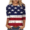 thumbnail image 1 of Independence Day Shirt for Women American Flag 3/4 Length Sleeve Tops 4th of July Tops USA Flag Stars Striped Graphic Tees Patriotic Round Neck Tunic Top Memorial Day Fashion Vacation Blouses, 1 of 5