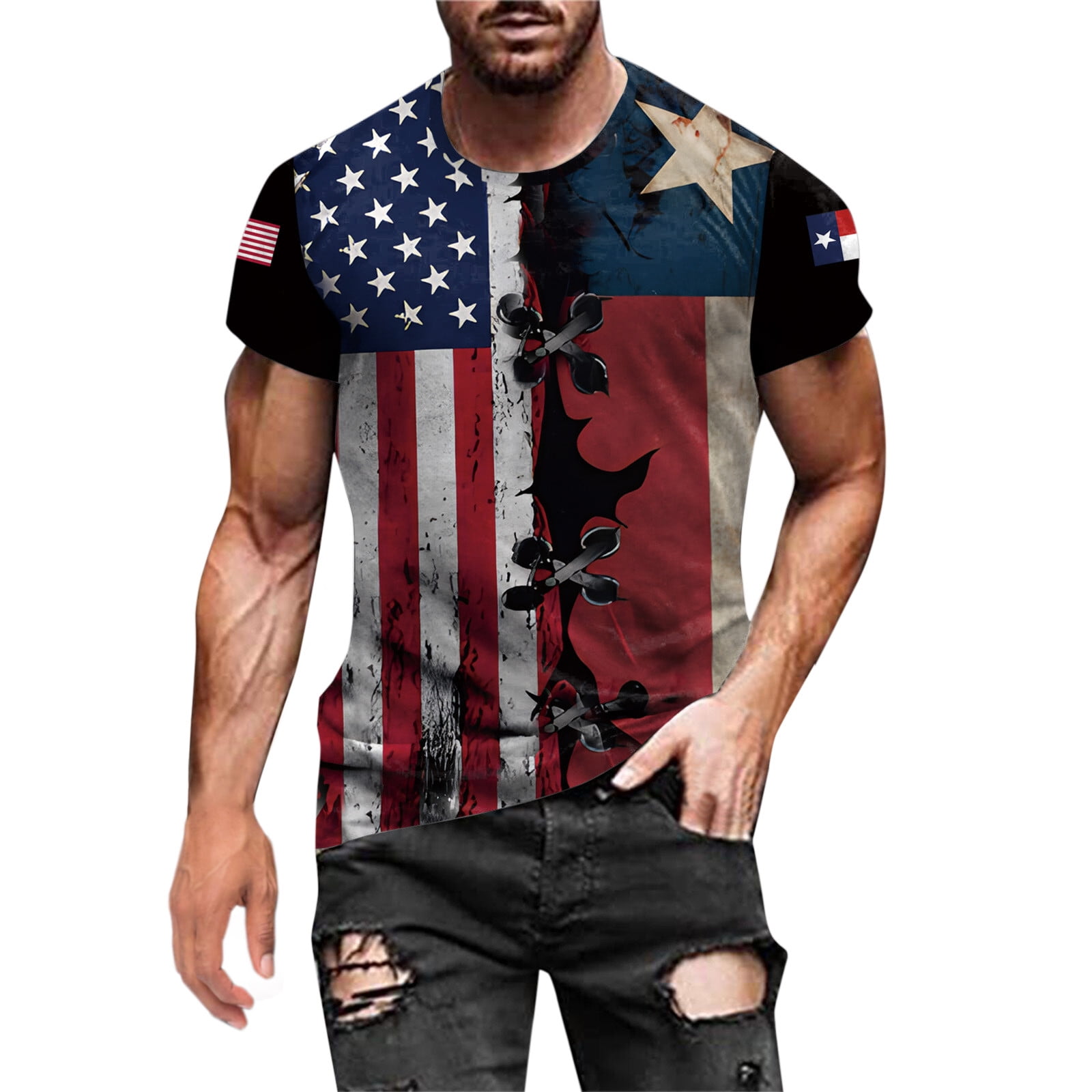 Independence Day Shirts For Men Short Sleeve American Flag 2024