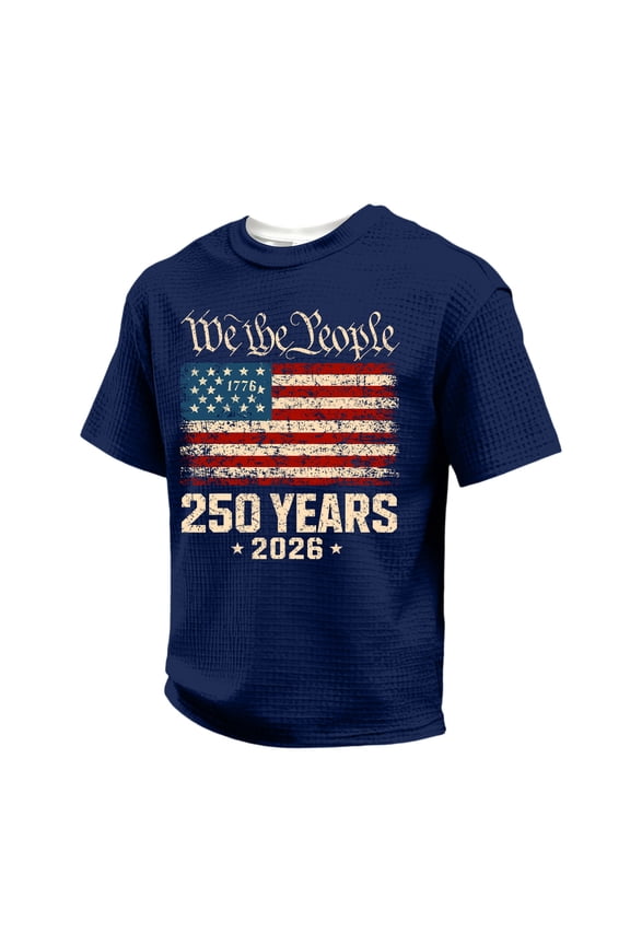 Independence Day Shirts for Men 250 Anniversary Usa Patriotic Shirt Short Sleeve Graphic American Flag Tees Crew Neck Loose We the People T Shirts Dark Blue 4XL