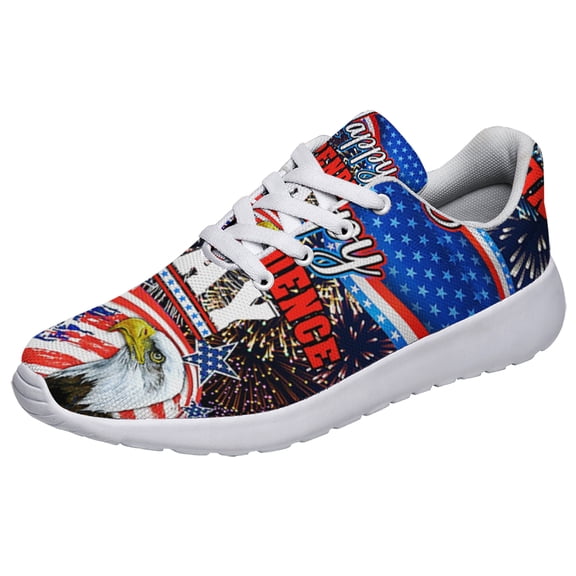 Independence Day Shoes American flag Eagle Print Sneakers Lightweight Comfortable Running Shoes for Men Women White Size 3.5