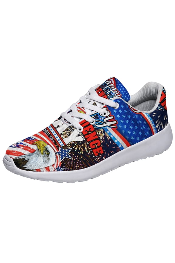 Independence Day Shoes American flag Eagle Print Sneakers Lightweight Comfortable Running Shoes for Men Women White Size 4
