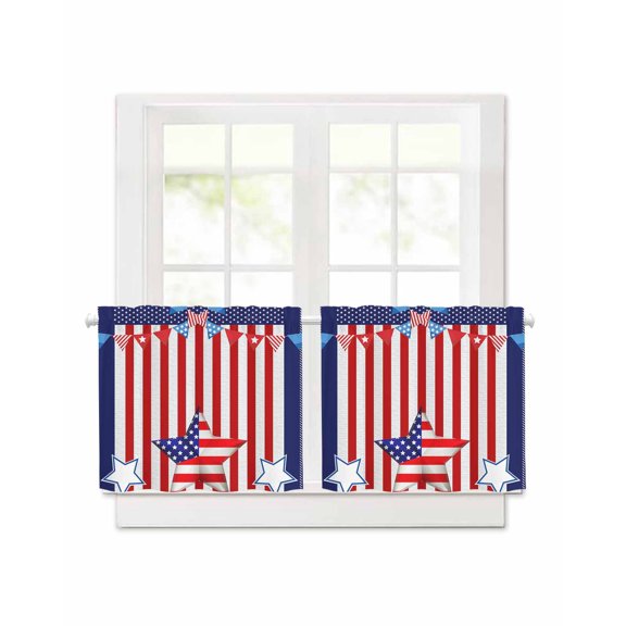 Independence Day Short Blackout Curtains 24 Inch Long U.S. Flag Stars Red Striped Blue Navy Background, 2 Panels Thermal Insulated Darkening Rod Pocket Drapes for Bedroom, 30"W x 30"L