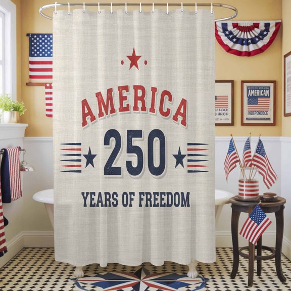 Independence Day Shower Curtain, 36" x 72", America 250 Years of Freedom Linen Waterproof Bathroom Curtain Washable Shower Curtain Set with 12 Hooks