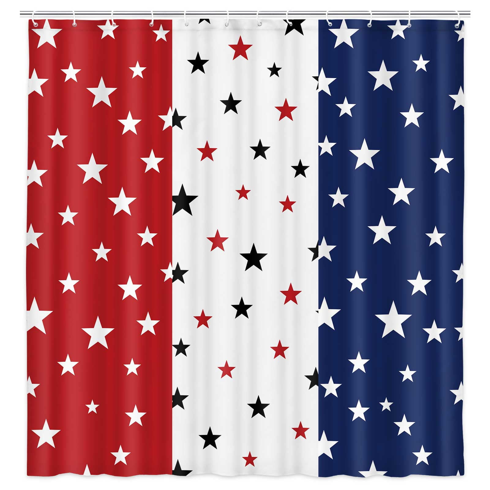 Independence Day Shower Curtain, 4th of July Shower Curtains American Flag Patriotic Stars Bath Curtain Freedom Waterproof Bathroom Curtain Set with Hooks,American Memorial Day Decoration
