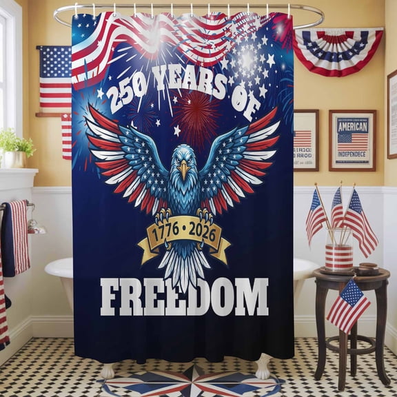 Independence Day Shower Curtain, 72" x 72", 250 YEARS OF FREEDOM Bald Eagle Waterproof Bathroom Curtain Washable Shower Curtain Set with 12 Hooks