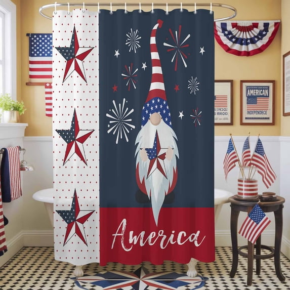 Independence Day Shower Curtain, 72" x 72", American Flag Pentagram Dwarf celebration Waterproof Bathroom Curtain Washable Shower Curtain Set with 12 Hooks