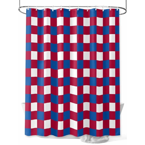 Independence Day Shower Curtain, Pixel Art Red Blue Plaid Patriotic Washable Shower Curtain with Hooks Bath Decor Fabric Shower Curtains for Bathroom, Hotel, Stalls, Bathtubs, 66x72 Inch