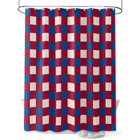 Independence Day Shower Curtain, Pixel Art Red Blue Plaid Washable Shower Curtain with Hooks Bath Decor Fabric Shower Curtains for Bathroom, Hotel, Stalls, Bathtubs, 72x72 Inch