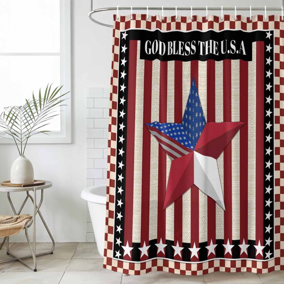 Independence Day Shower Curtain Set, Waterproof Shower Curtains for Bathroom, U.S Flag Stars Red White Striped Washable Fabric Cloth Bath Curtain for Bathtub Decoration with Hooks 72x78 Inches