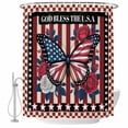 thumbnail image 1 of Independence Day Shower Curtain, Waterproof Shower Curtains for Bathroom, Red Blue U.S Flag Butterfly Flowers Striped Washable Fabric Bathtub Curtain Set Bath Decor with 12 Hooks Standard 72"x72", 1 of 8