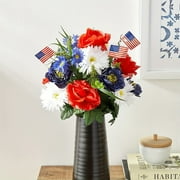 Independence Day Simulation Bouquet Tabletop 4th Of July Artificial Flower Bouquet Red White Blue Centerpiece Decor Patriotic Table Arrangement Holiday Home Decoration A