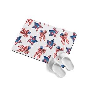 Independence Day Soft Diatomaceous Earth Mat, US Flag Red Blue Stripe Patriotic Star Bow Fireworks Absorbent Bathroom Mat Non Slip Rubber Backed Quick Dry Doormat Fit Under Door for Kitchen 16"x24"