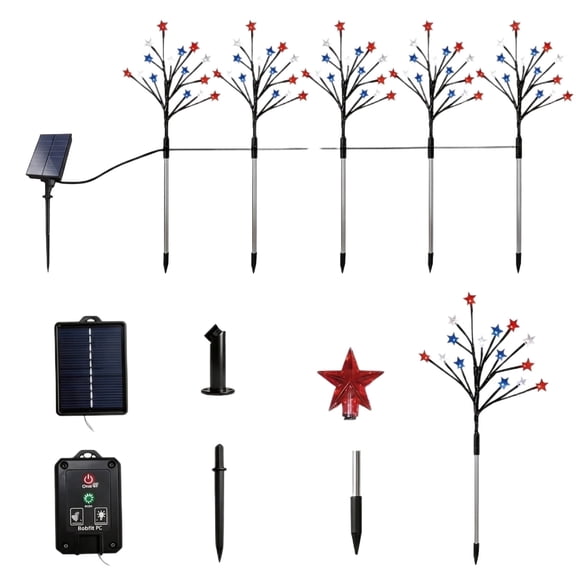 Independence Day Solar Star Light, Red White Blue Stake Light, Patriotic Decor For Outdoor Yard Lawn 5pc