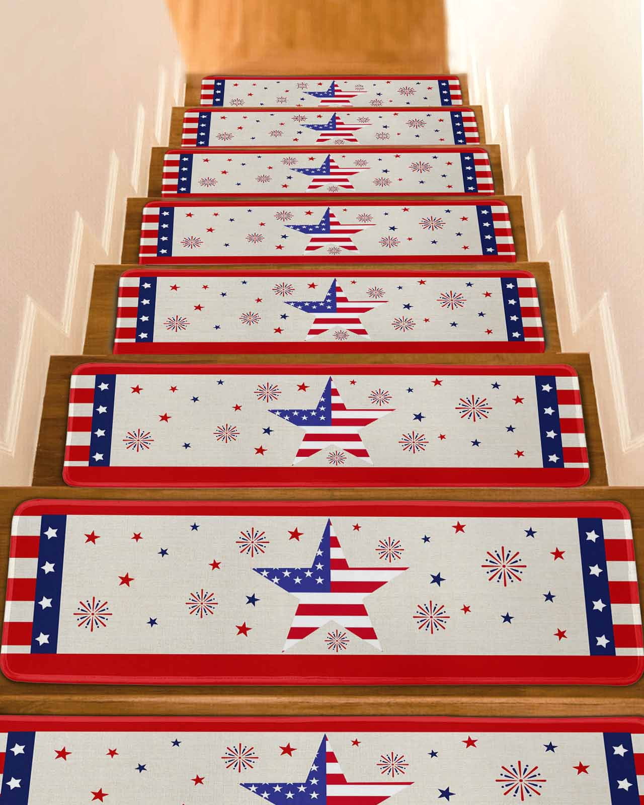 Step Flag And Rises Independence Day Stair Treads Non Slip for Steps Flag Day Retro Blue ...