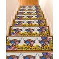 thumbnail image 1 of Independence Day Stair Treads Non Slip for Steps U.S. Flag Themed Farm Cow Sunflower Linen Texture 10 Pcs Reusable Adhesive Stair Runner Mats for Dogs Elders Carpet Treads Rugs for Staircase 8x30 In, 1 of 7