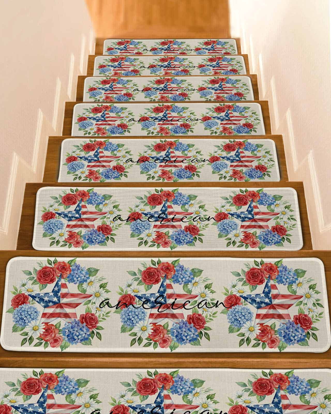 Wraeth Stairs Independence Day Stair Treads Non Slip for Steps U. S. Flag Themed ...