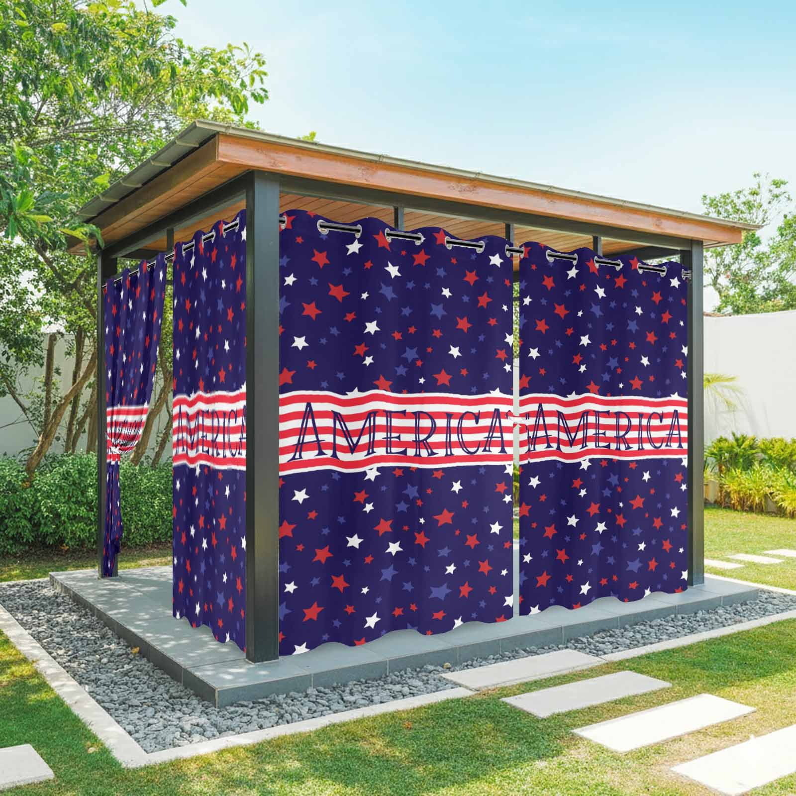 Independence Day Star Outdoor Curtains for Patio, Modern American Red White Stripe Star Blue Sunshade Privacy Drapes Grommet Waterproof Outside Curtains for Porch/Cabana/Balcony 54"x 108", 1 Panel