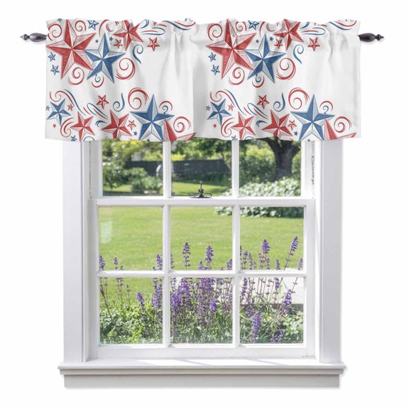 Independence Day Star Valances for Windows 4th of July American Flag Red Blue Star Rod Pocket Cafe Window Treatments Valance Curtains for Kitchen Bathroom Laundry Basement Windows 54"x18"