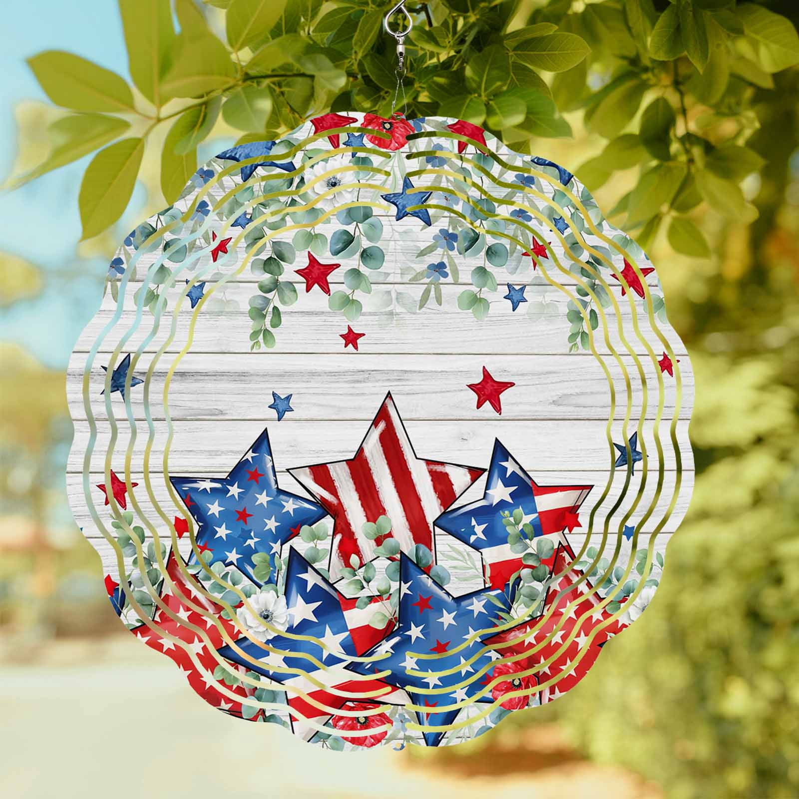 Independence Day Star Wind Spinner for Garden Yard 12In, Farm Red Blue ...