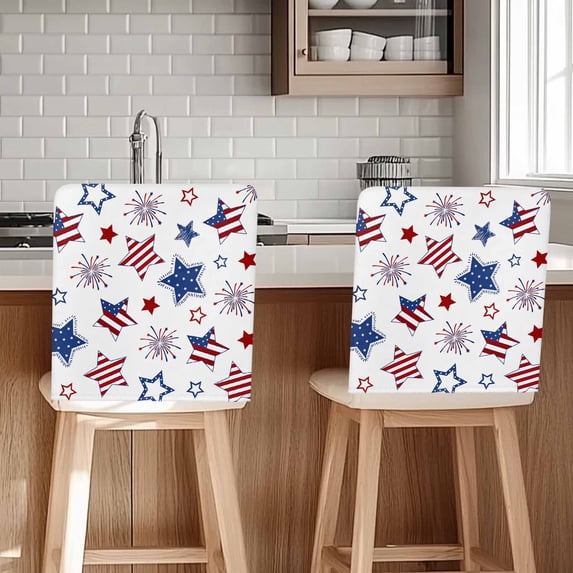 Independence Day Stars Chair Covers Set of 4 Red Blue American Flag Stripe Star Patriotic Chair Back Covers Stretch Removable Washable Slipcovers Protector for Dining Room Kitchen Party Decor