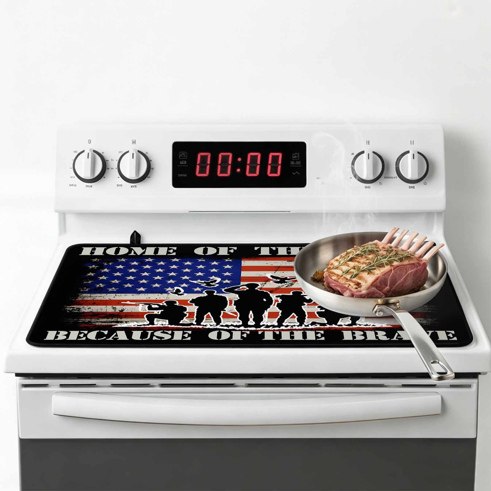 Independence Day Stove Top Cover for Electric Stove, Heat-proof & Non Slip Glass Top Stove Cover Protector, 4th of July American Flag Farmhouse Kitchen Flat Cooktop Rubber Mat 24x21 Inches