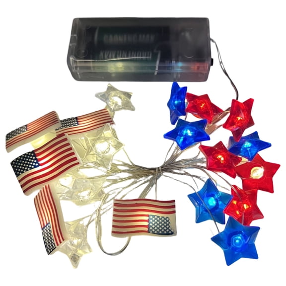 Independence Day String Lights, 4th of July Decorations Battery Operated String Lights Red White And Blue Star American Flag Lights Patriotic Independence Day Fourth of July Decor, 20 Leds