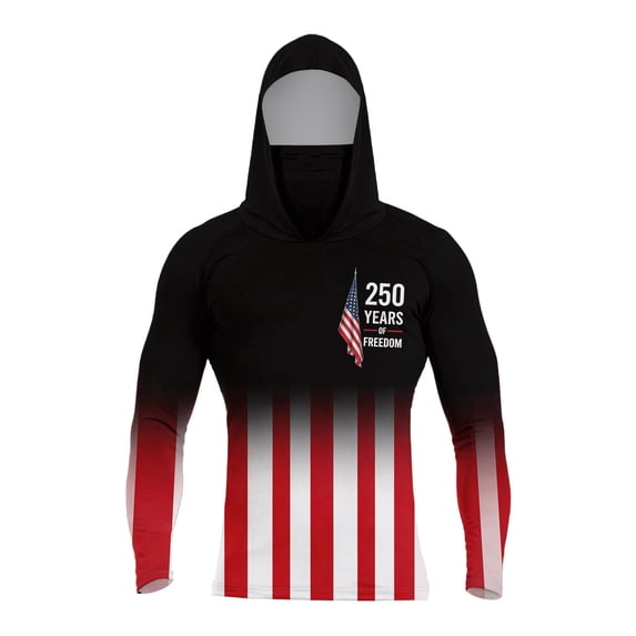 Independence Day Sun Protection Cycling Fishing Shirts for Men UPF 50+ Long Sleeve Hoodie with Face Mask UV Rash Guard Quick Dry Hiking Shirt