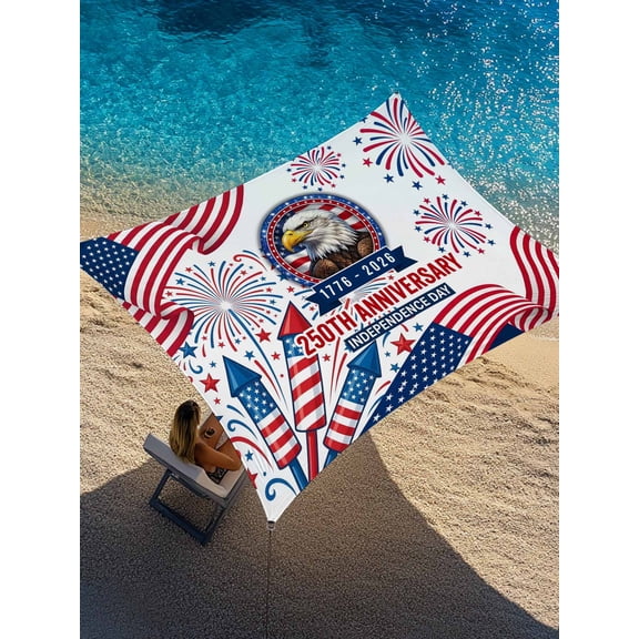 Independence Day Sun Shade Sail 14' x 18', U. S. Flag Cartoon Firework Bald Eagle Face Rectangle Outdoor Sunshade Canopy, Waterproof UV Block Patio Covers for Garden Yard Beach