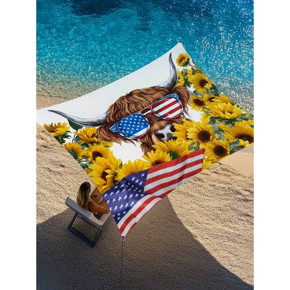 Independence Day Sun Shade Sail 14' x 18', U.S. Flag Themed Farm Cow Sunflower Farmhouse Rectangle Outdoor Sunshade Canopy, Waterproof UV Block Patio Covers for Garden Yard Beach