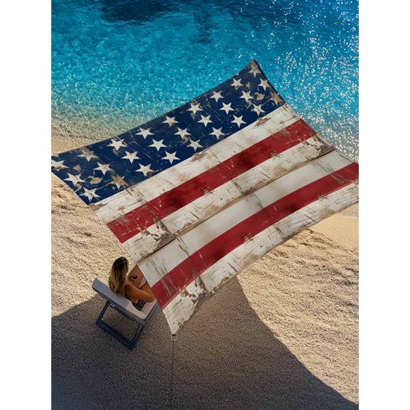 Independence Day Sun Shade Sail 14' x 18', U. S. Flag Themed Shabby Chic Retro Wood Grain Rectangle Outdoor Sunshade Canopy, Waterproof UV Block Patio Covers for Garden Yard Beach