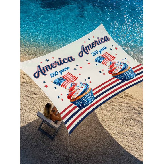 Independence Day Sun Shade Sail 8' x 10', American Flag Red Black Stripes Ice Cream 250 Year Beige Rectangle Outdoor Sunshade Canopy, Waterproof UV Block Patio Covers for Garden Yard Beach