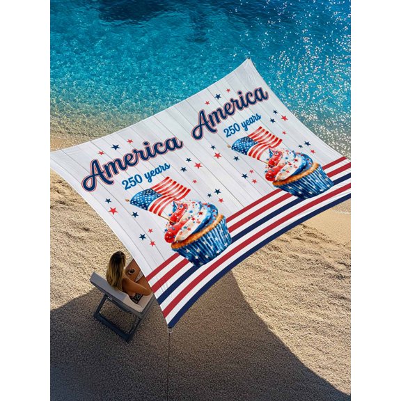 Independence Day Sun Shade Sail 8' x 10', American Flag Red Black Stripes Ice Cream 250 Years Wood Striped Rectangle Outdoor Sunshade Canopy, Waterproof UV Block Patio Covers for Garden Yard Beach