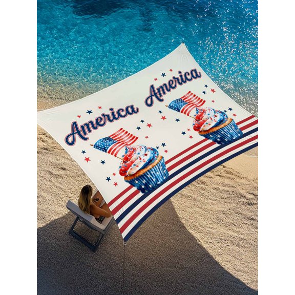 Independence Day Sun Shade Sail 8' x 10', American Flag Red Black Stripes Ice Cream Beige Rectangle Outdoor Sunshade Canopy, Waterproof UV Block Patio Covers for Garden Yard Beach