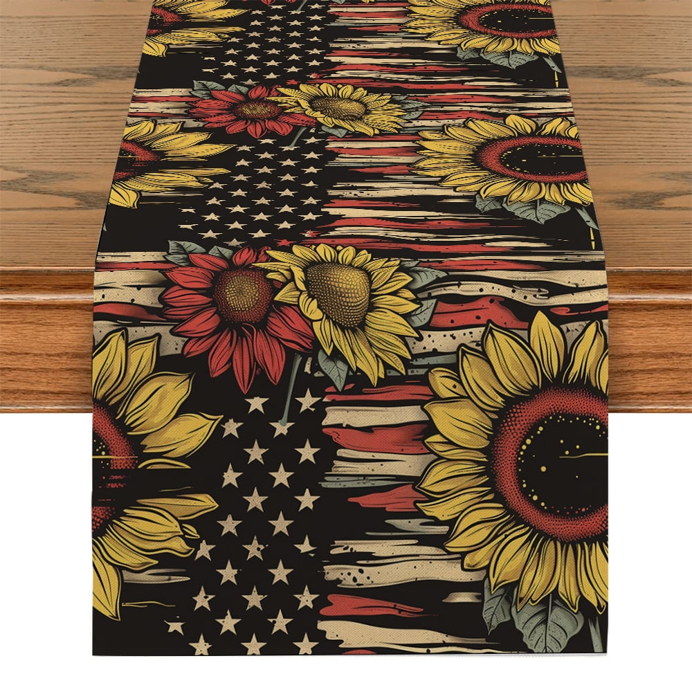 Independence Day Sunflower Stars Table Runners Dresser r for Kitchen Independence Day Sunflower Stars Table Runners Dresser r for Kitchen