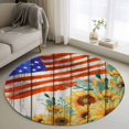 thumbnail image 1 of Independence Day Sunflower Washable Round Area Rug 3 ft, Patriotic Red Blue Star Yellow Flower, Soft Non Slip Rugs Stain Repellent Indoor Felt Carpet for Living Dining Room Bedroom Home Office, 1 of 9