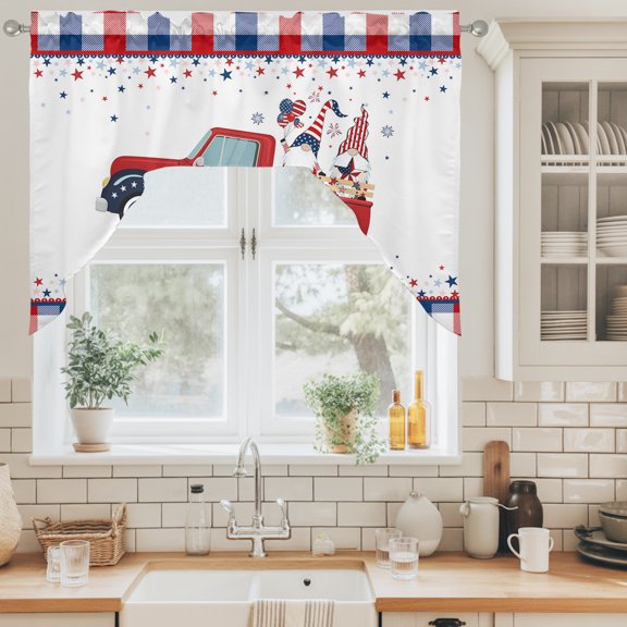 Independence Day Swag Curtain Valance for Windows, Trcuk Load Gonmes Swag Curtains Drapes Rod Pocket for Kitchen Bathroom Small Window, 1 Panel 56x36in