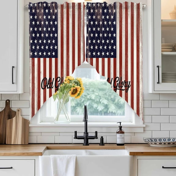 Independence Day Swag Curtain Valance for Windows, U.S. Flag Themed Five-Pointed Star Old Glory Window Treatments Short Swag Topper for Kitchen Windows Bathroom Bedroom, 36"x36"