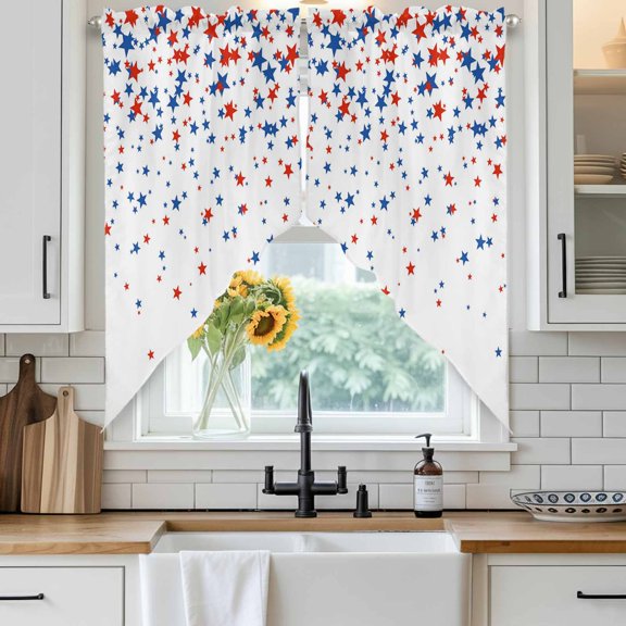 Independence Day Swag Curtain Valance for Windows, U.S. Flag Themed Red Blue Five-Pointed Star Window Treatments Short Swag Topper for Kitchen Windows Bathroom Bedroom, 36"x36"