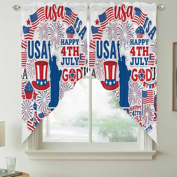 Independence Day Swag Kitchen Curtain Valances, Statue of Liberty Silhouette U. S. Flag Rod Pocket Curtains Window Treatment Decor Valances for Bedroom Bathroom, 2 Panels 36 x 36 Inch
